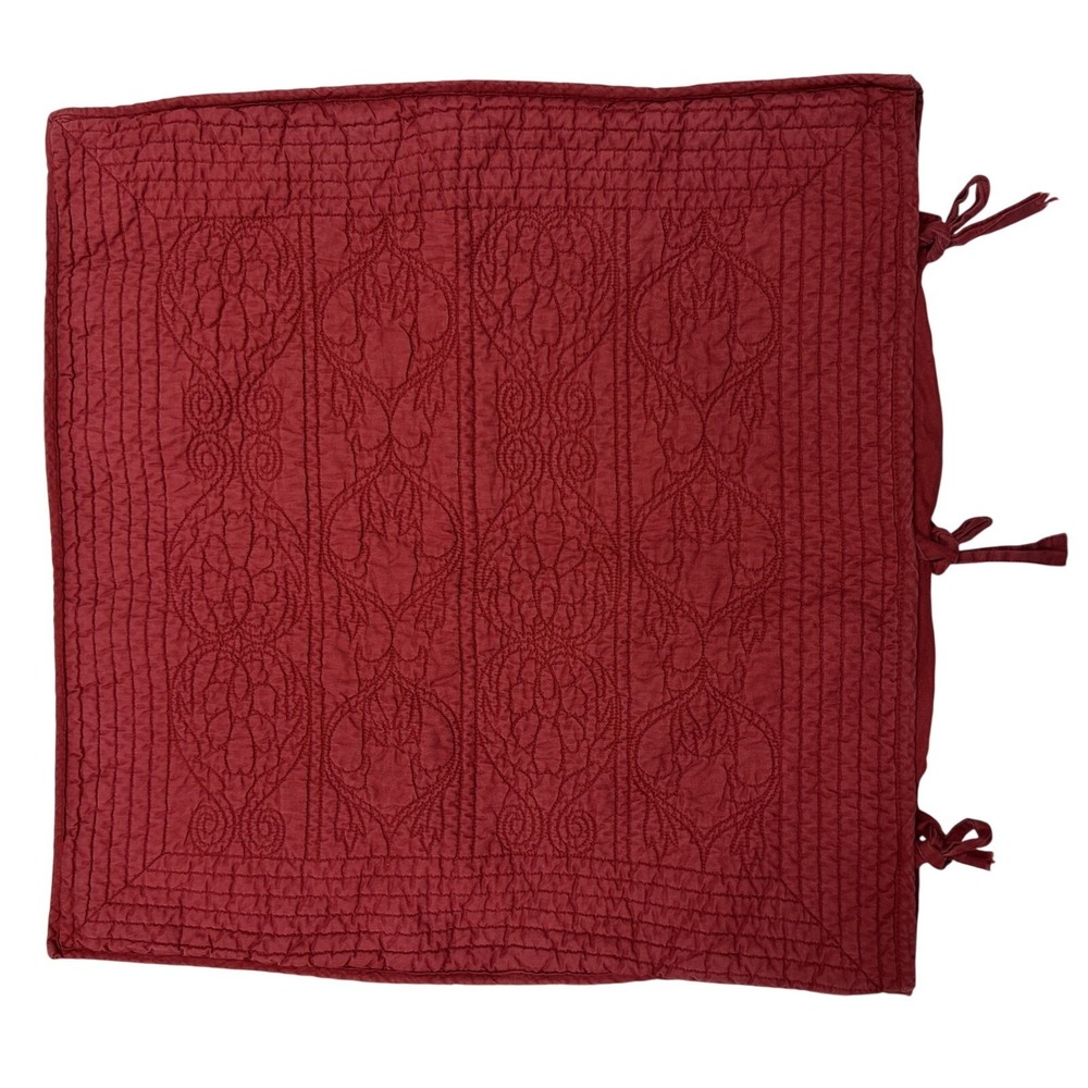 Pottery Barn Euro Sham Tie Closure Quilted Maroon Red 26" Square Farmhouse